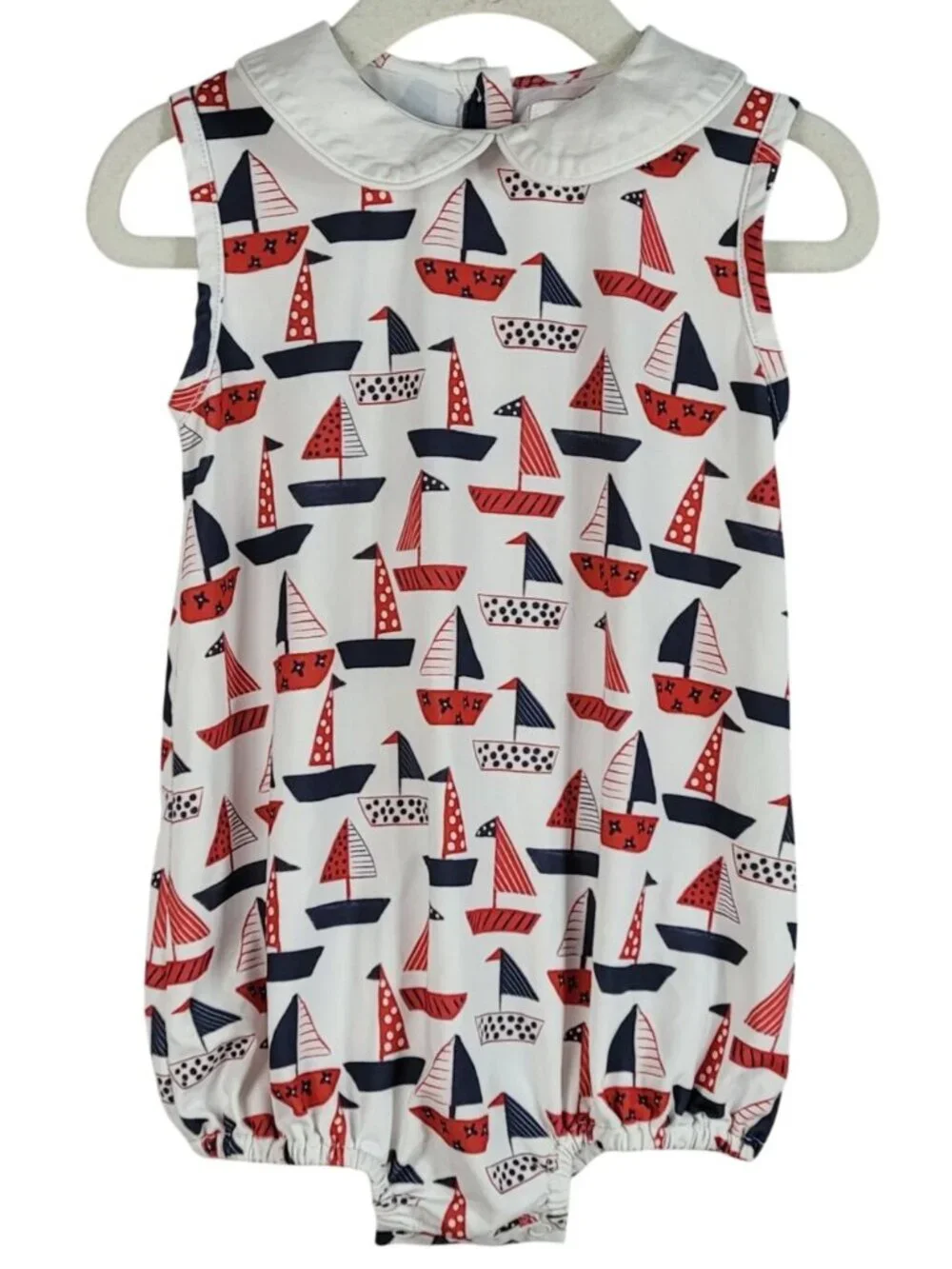 Cecil and Lou Sailboats Bubble Romper Red White Blue 12M Sleeveless Patriotic